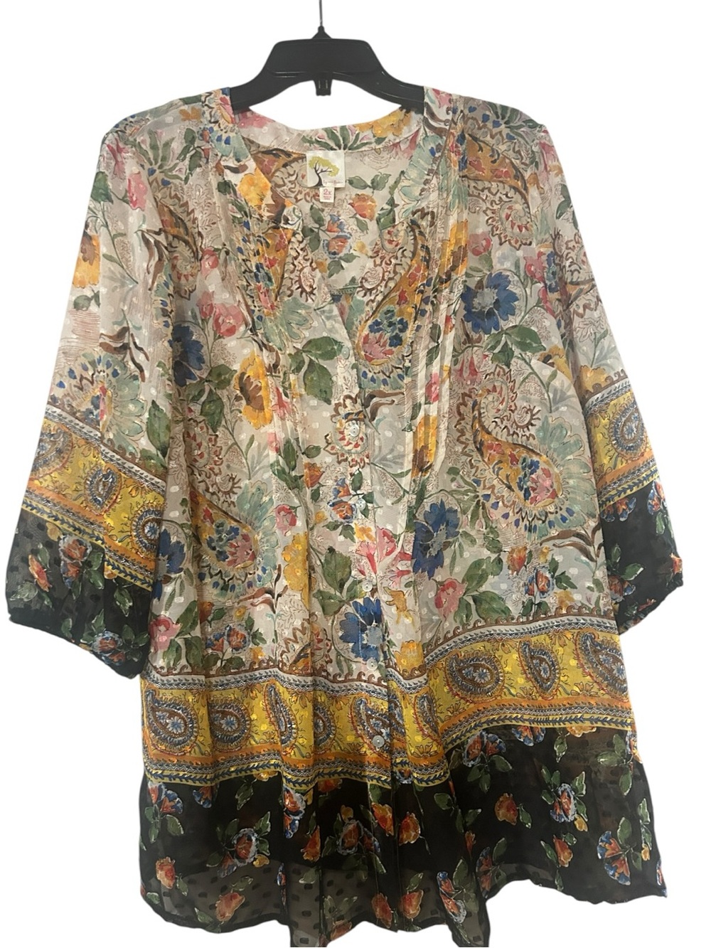 fig and flower Multicolor Floral Paisley Tunic with Yellow Trim
